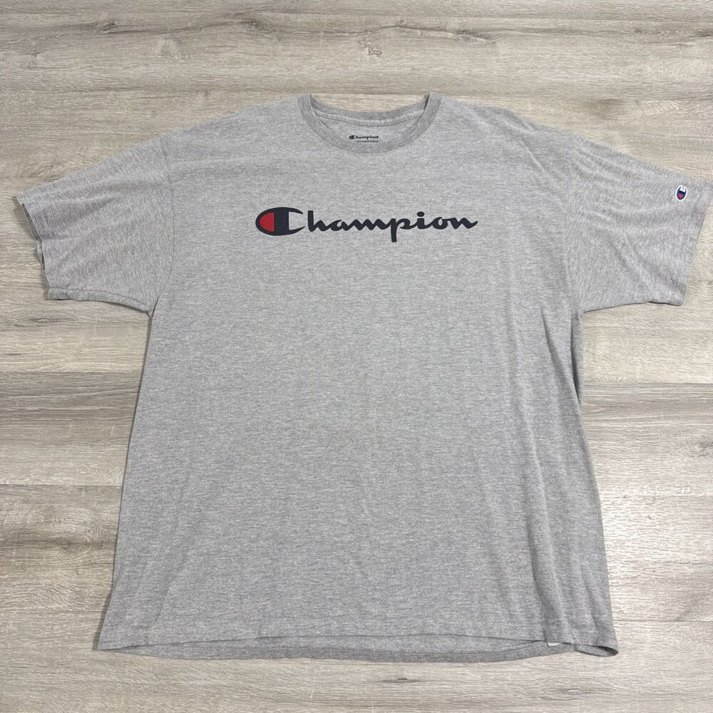 Champion Shirt Men's Gray Logo Short Sleeve 2XL Cotton Blend Tee